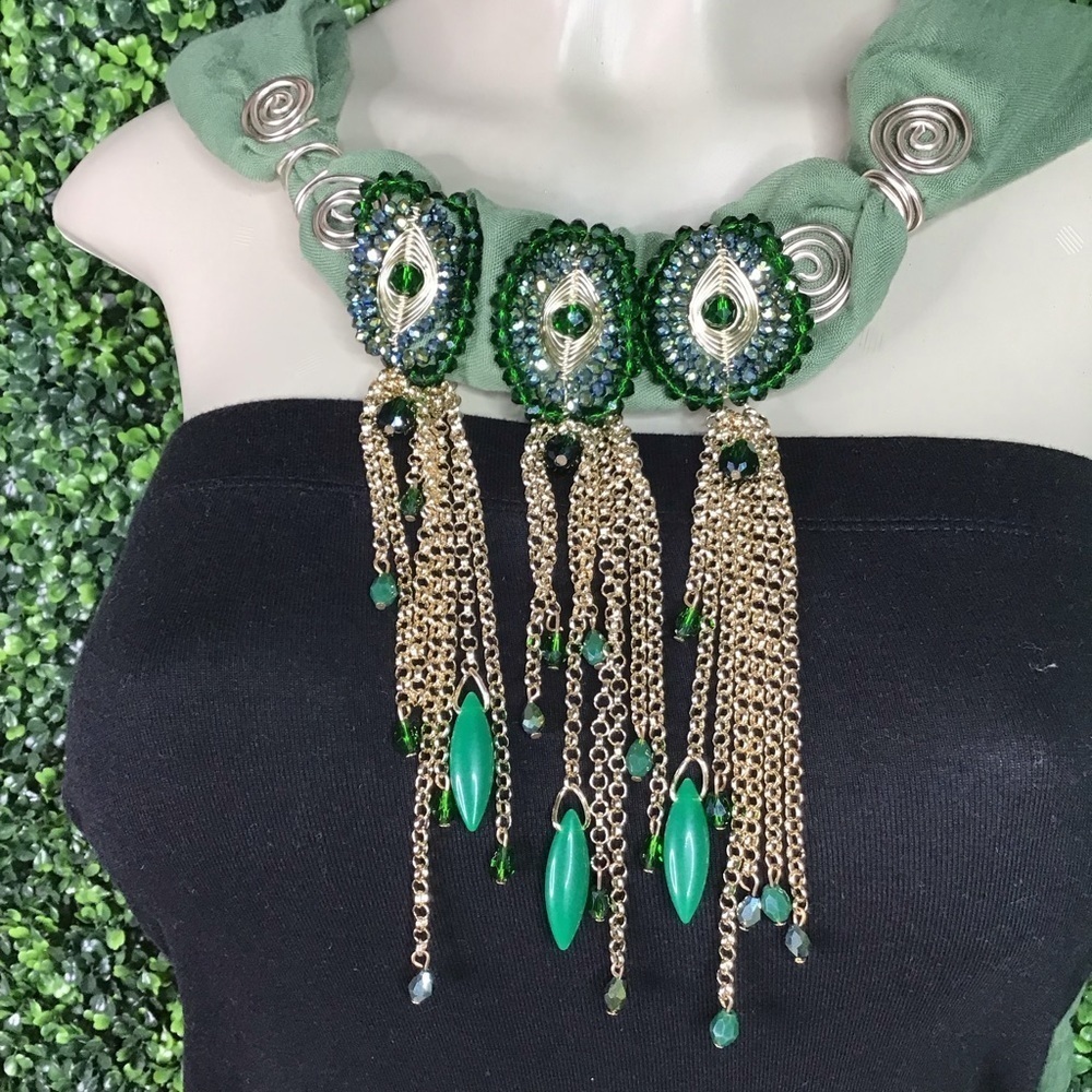 New handmade Bejeweled Pashmina green